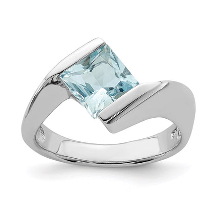 Sterling Silver Rhodium Plated Polished Blue Cz Ring (Size 8 Only)