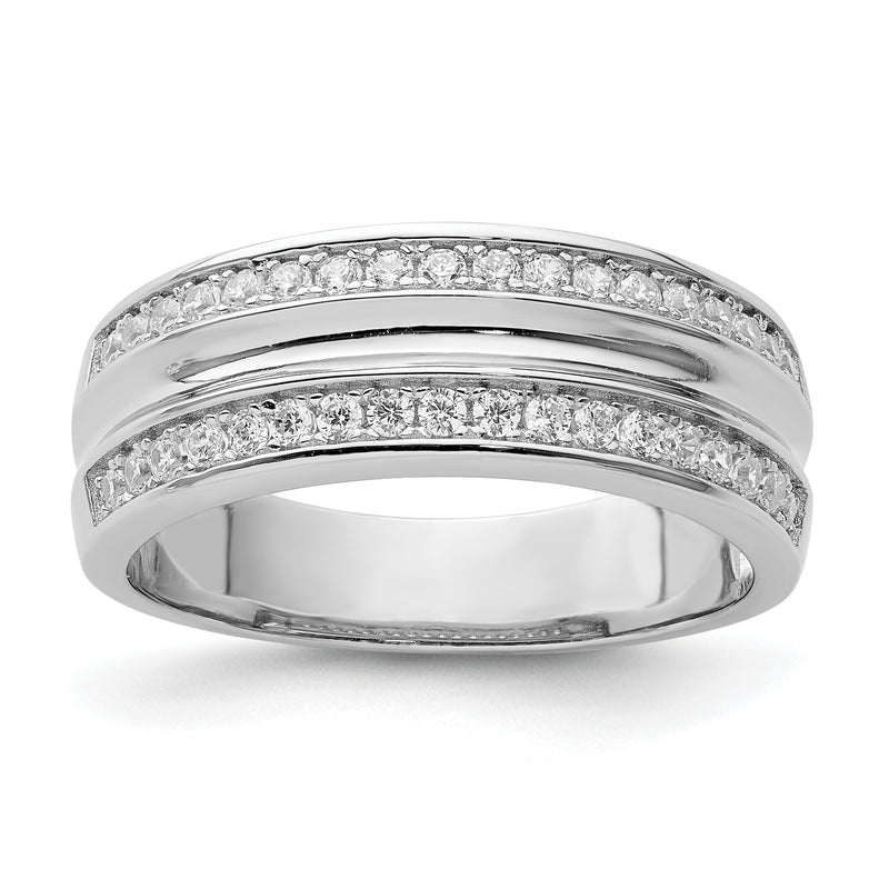 Sterling Silver Rhodium Plated And Cz Ring