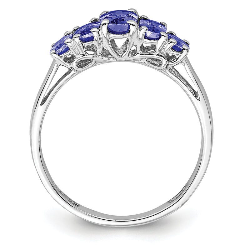Sterling Silver Rhodium 5 Stone Oval Tanzanite Ring