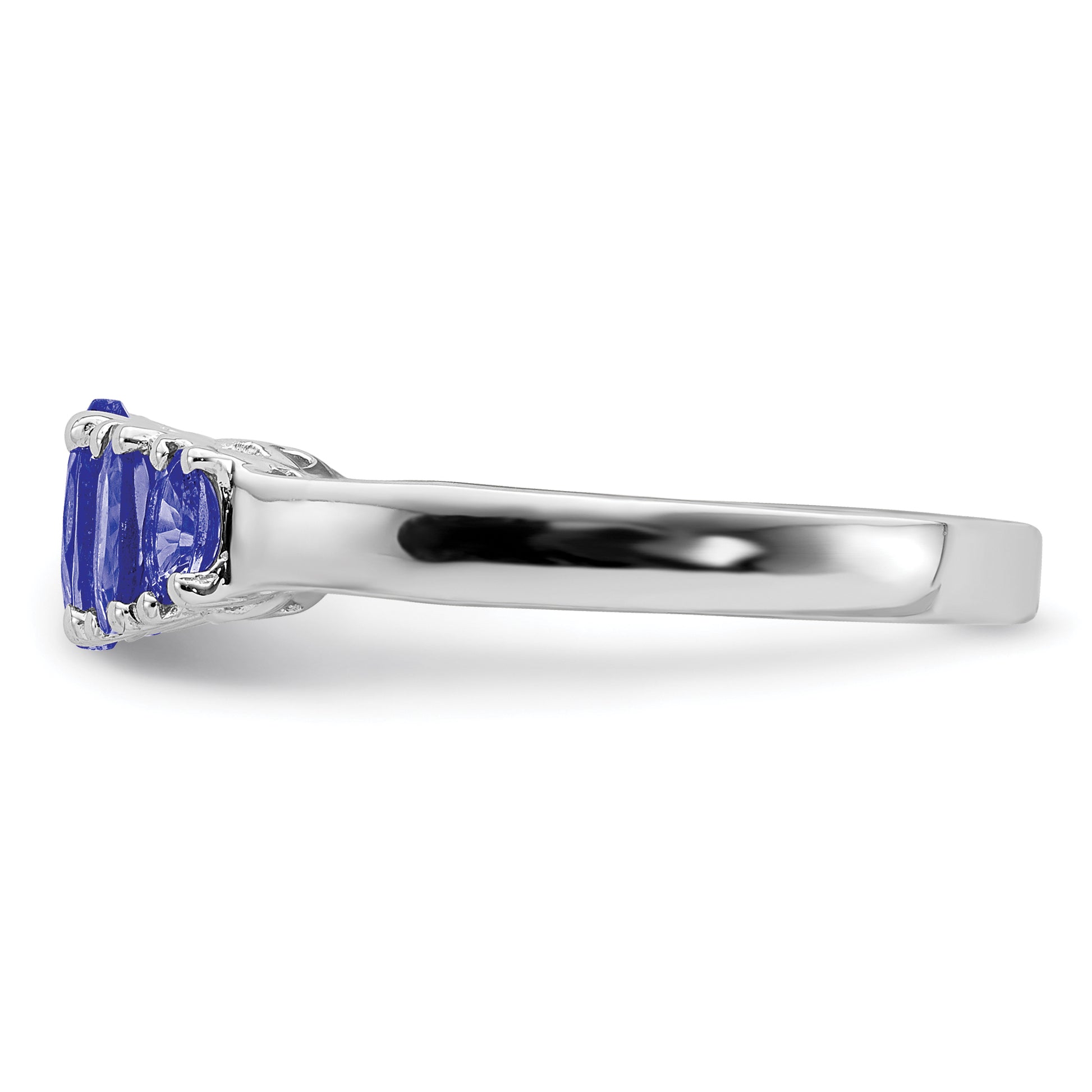 Sterling Silver Rhodium 5 Stone Oval Tanzanite Ring