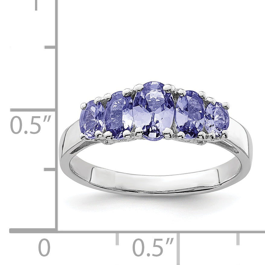 Sterling Silver Rhodium 5 Stone Oval Tanzanite Ring