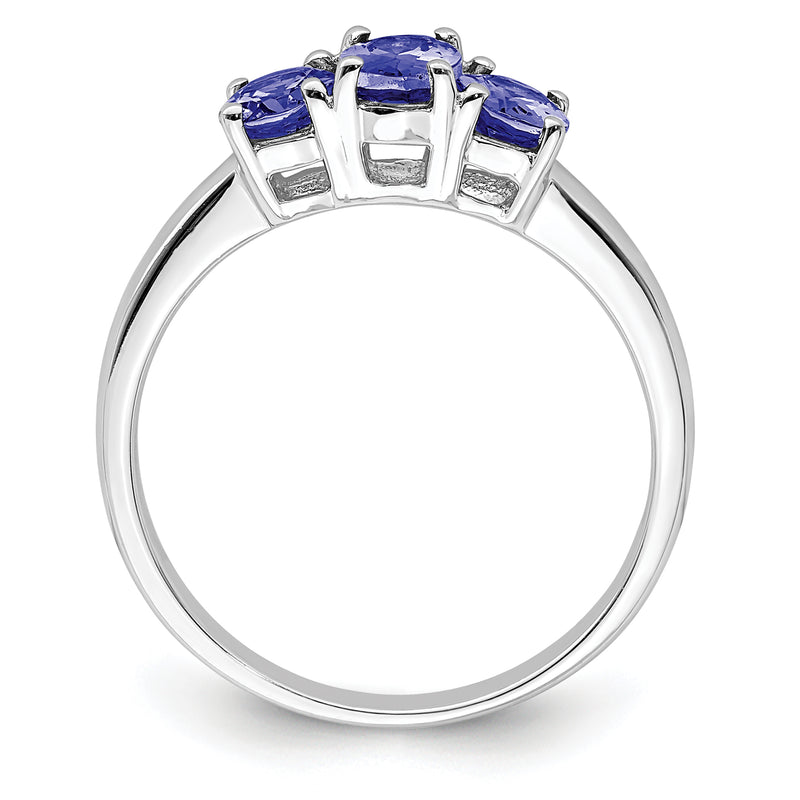 Sterling Silver Rhodium 3 Stone Tanzanite Ring