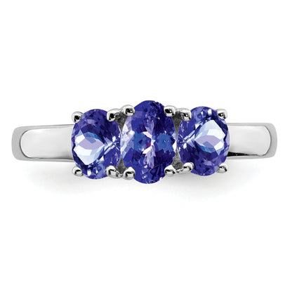 Sterling Silver Rhodium 3 Stone Tanzanite Ring