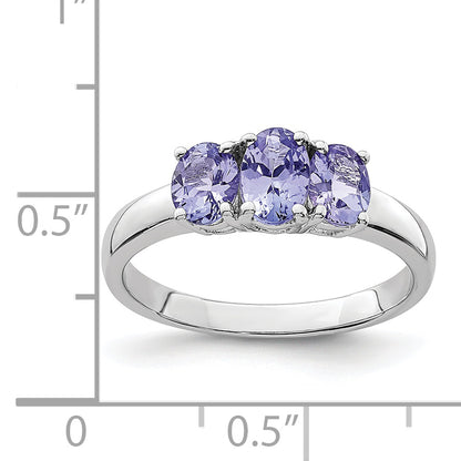 Sterling Silver Rhodium 3 Stone Tanzanite Ring