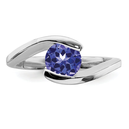 Sterling Silver Rhodium Round Tanzanite Bypass Ring