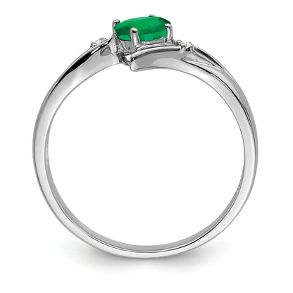 Sterling Silver Rhodium Plated Emerald And Diamond Ring