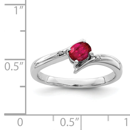 Sterling Silver Rhodium Plated Ruby And Diamond Ring