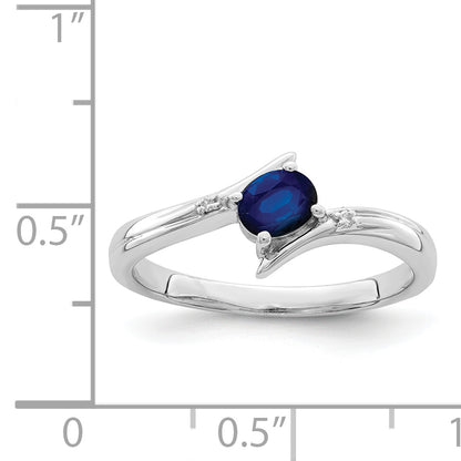 Sterling Silver Rhodium Plated Sapphire And Diamond Ring