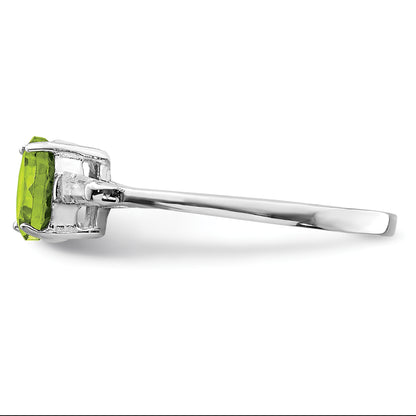Sterling Silver Rhodium Peridot & Cz Ring