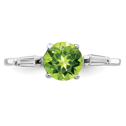 Sterling Silver Rhodium Peridot & Cz Ring