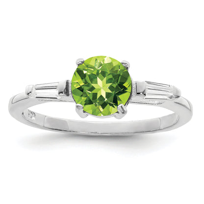 Sterling Silver Rhodium Peridot & Cz Ring
