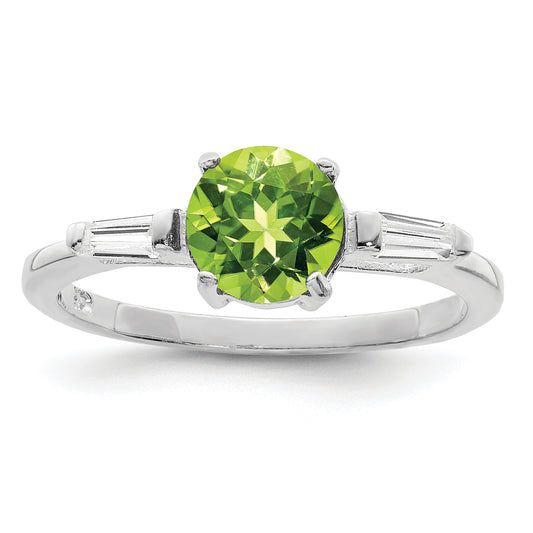 Sterling Silver Rhodium Peridot & Cz Ring