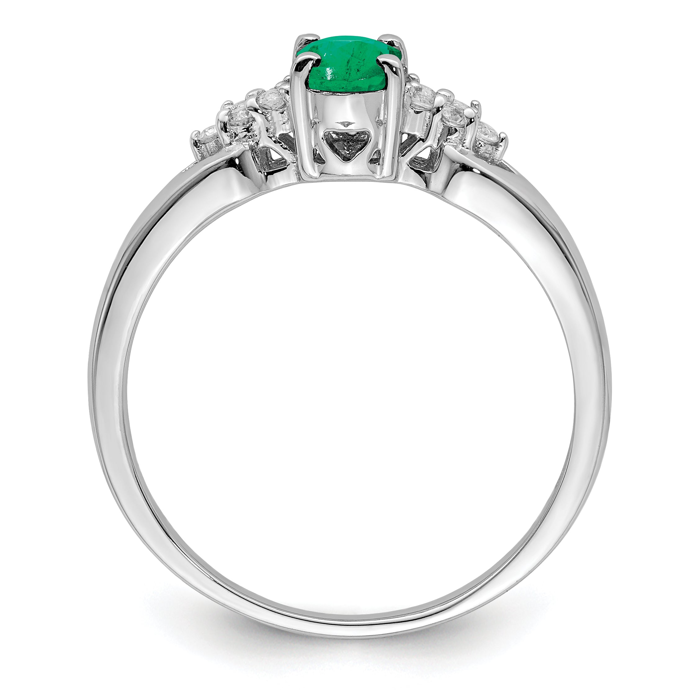 Sterling Silver Rhodium Plated Emerald And White Sapphire Ring