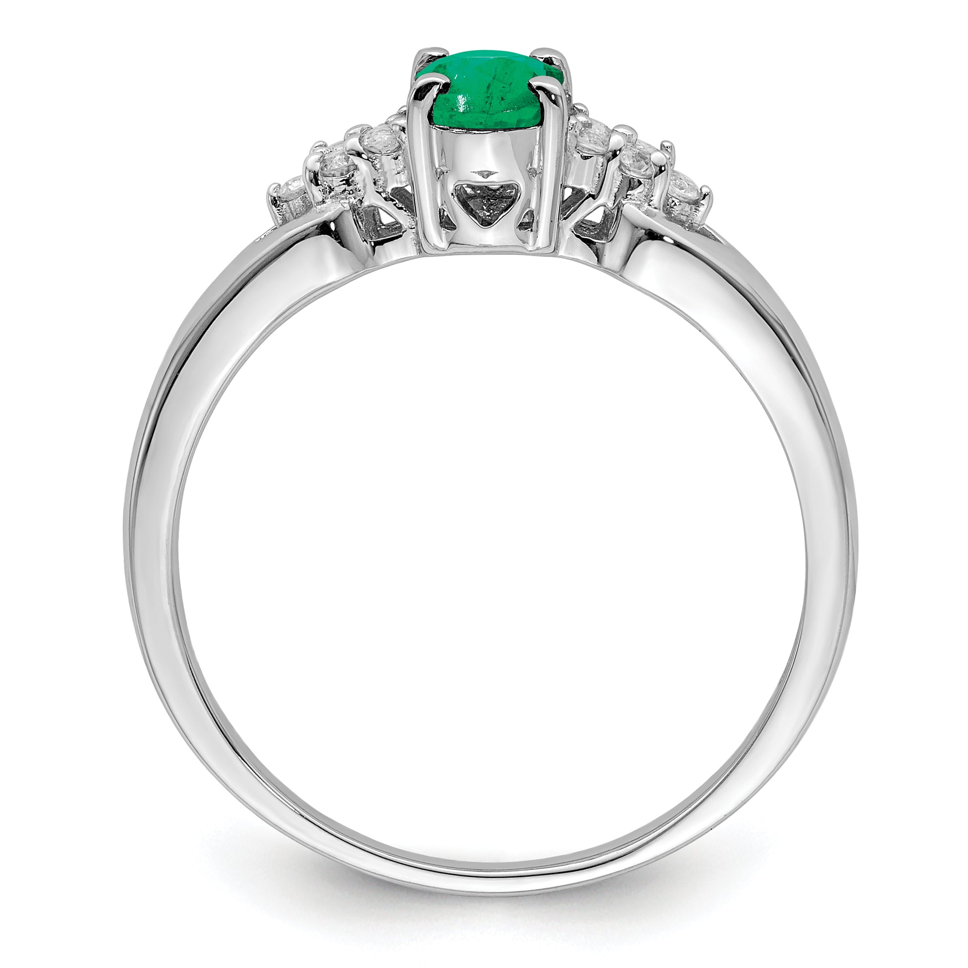 Sterling Silver Rhodium Plated Emerald And White Sapphire Ring