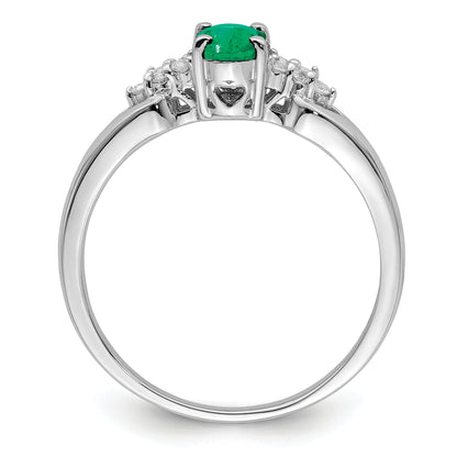 Sterling Silver Rhodium Plated Emerald And White Sapphire Ring