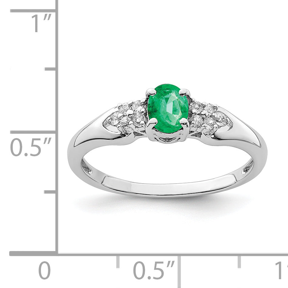 Sterling Silver Rhodium Plated Emerald And White Sapphire Ring