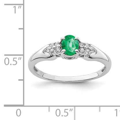 Sterling Silver Rhodium Plated Emerald And White Sapphire Ring