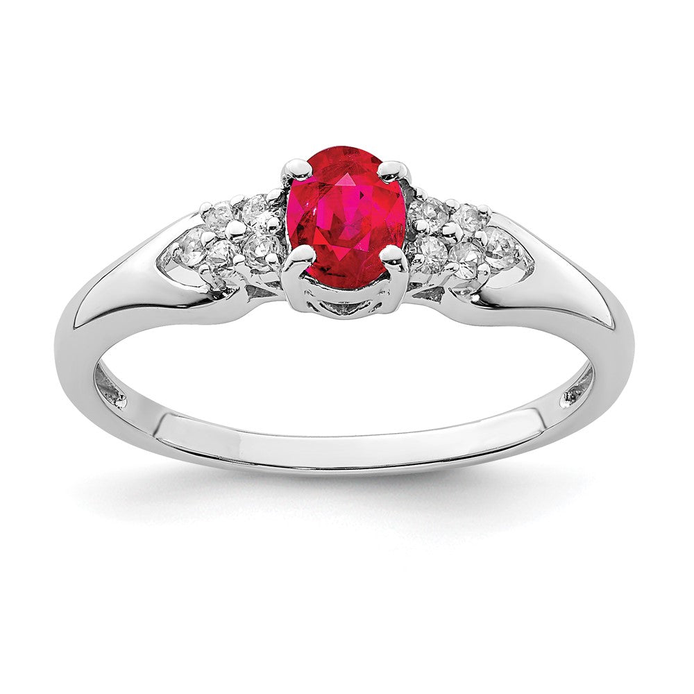 Sterling Silver Rhodium Plated Ruby And White Sapphire Ring