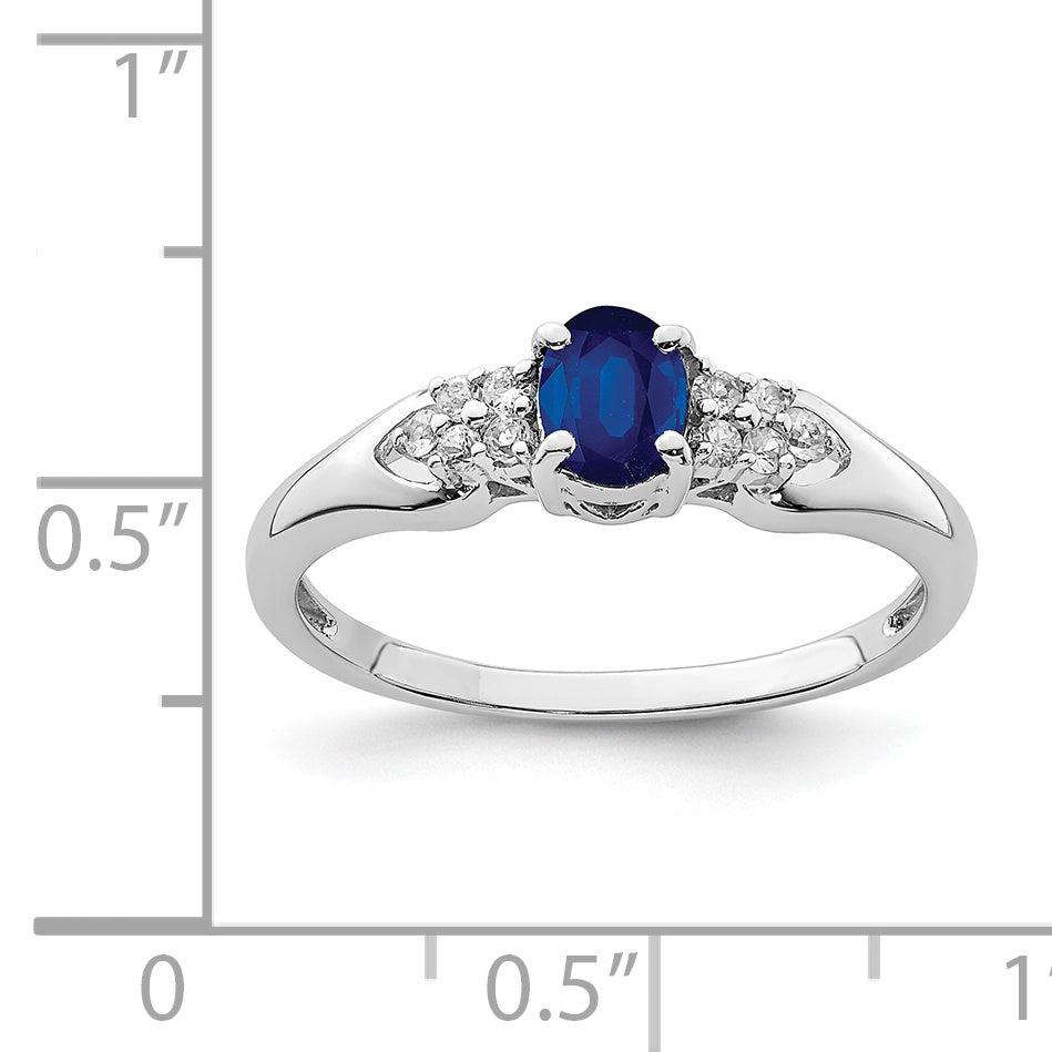 Sterling Silver Rhodium Plated Blue And White Sapphire Ring