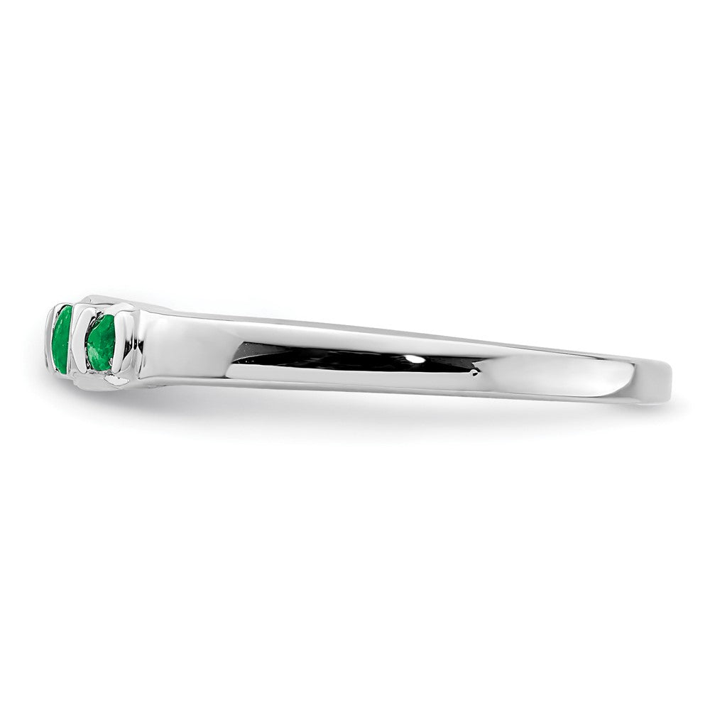 Sterling Silver Rhodium Plated Polished Emerald 3 Stone Ring