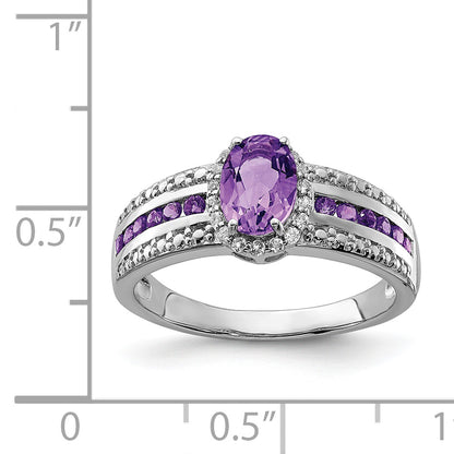 Sterling Silver Rhodium Plated Polished Amethyst & White Topaz Ring