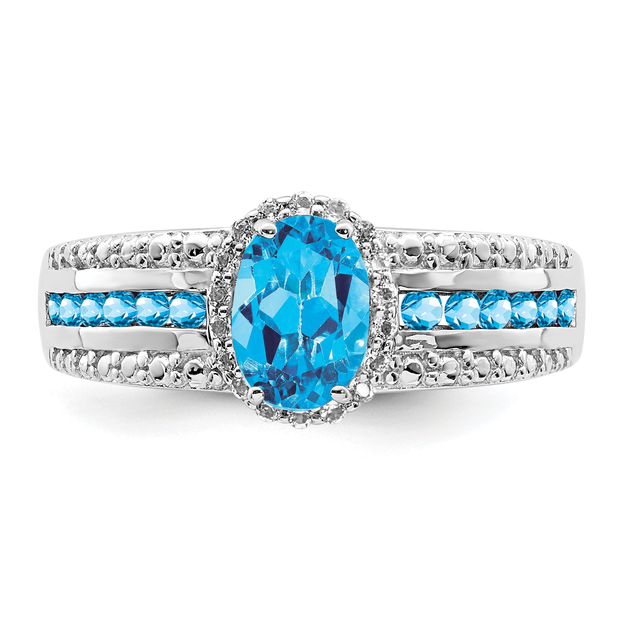 Sterling Silver Rhodium Blue And White Topaz Ring (Size 7 Only)