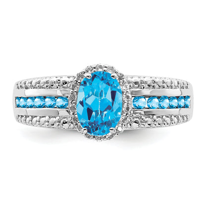 Sterling Silver Rhodium Blue And White Topaz Ring (Size 7 Only)