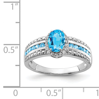 Sterling Silver Rhodium Blue And White Topaz Ring (Size 7 Only)