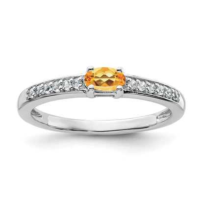 Sterling Silver Rhodium Plated Citrine And White Topaz Ring