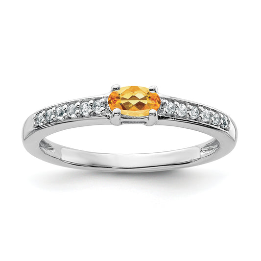 Sterling Silver Rhodium Plated Citrine And White Topaz Ring