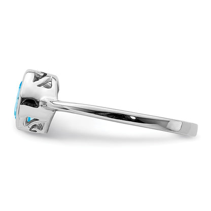 Sterling Silver Rhodium Plated Polished Blue Topaz Round Ring