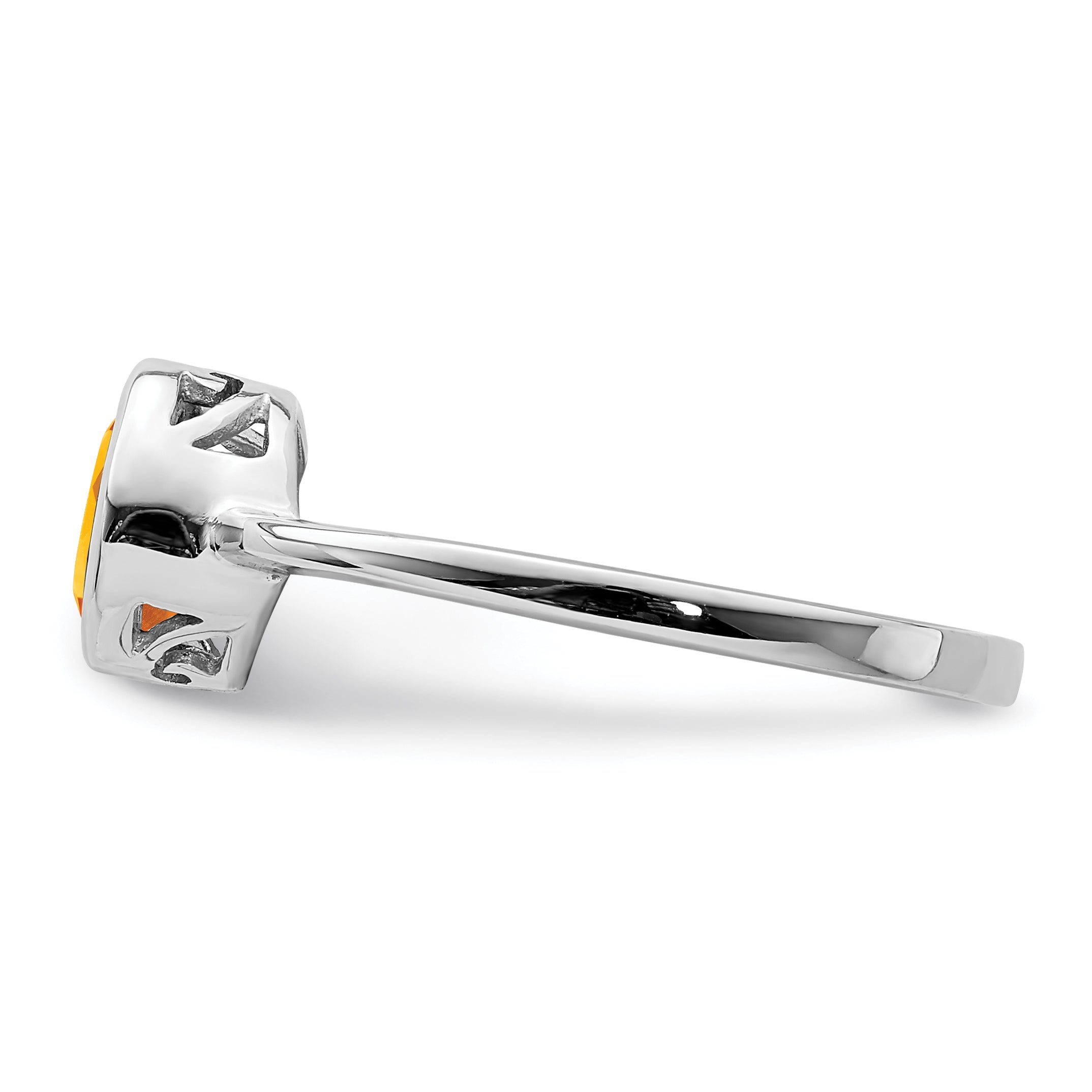 Sterling Silver Rhodium Plated Polished Citrine Round Ring