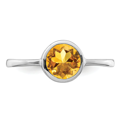 Sterling Silver Rhodium Plated Polished Citrine Round Ring