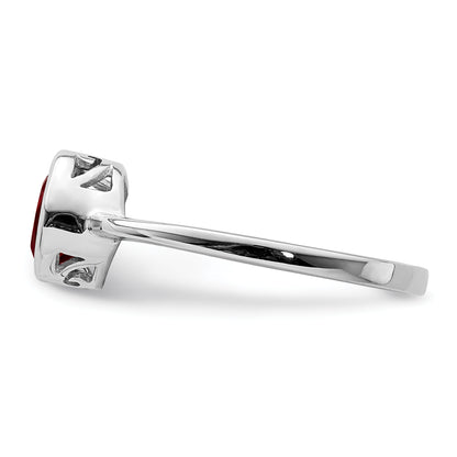 Sterling Silver Rhodium Plated Polished Garnet Round Ring