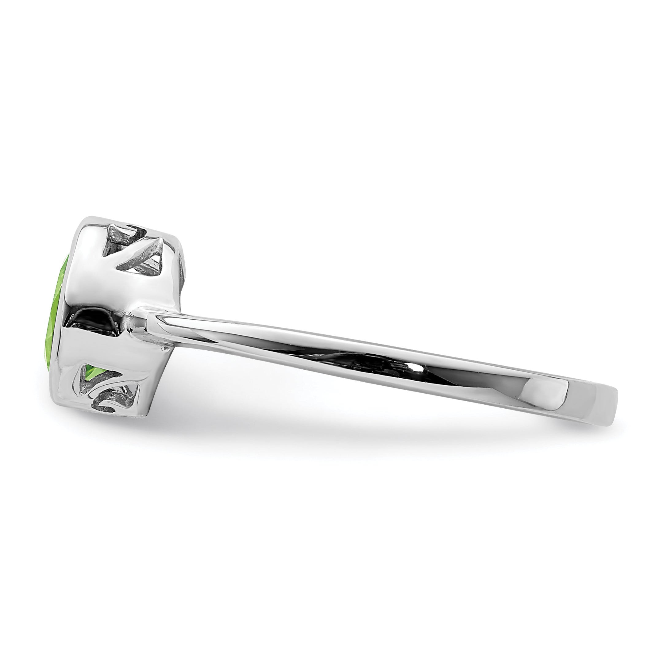 Sterling Silver Rhodium Plated Polished Peridot Round Ring
