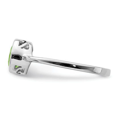 Sterling Silver Rhodium Plated Polished Peridot Round Ring
