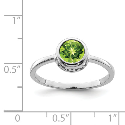 Sterling Silver Rhodium Plated Polished Peridot Round Ring