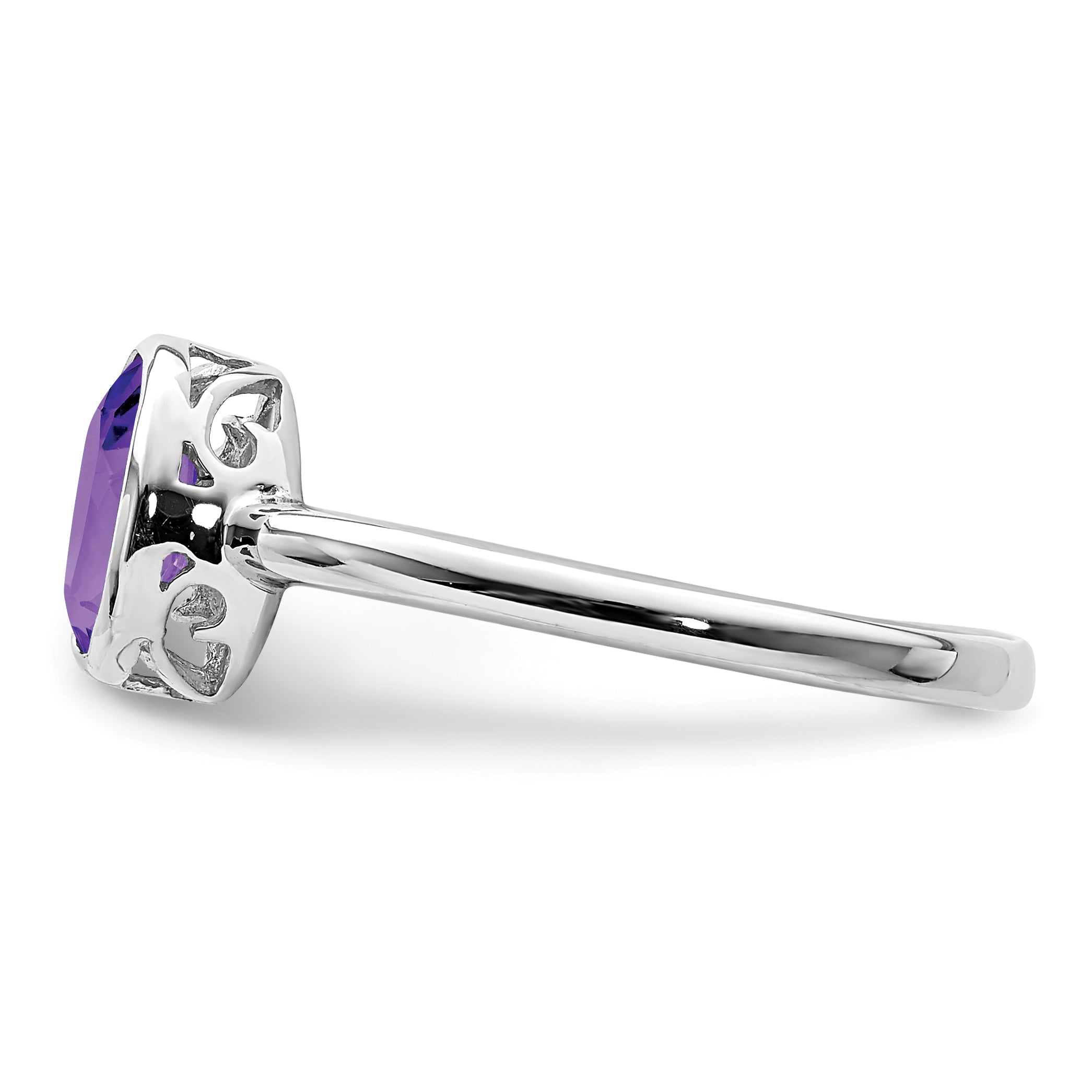 Sterling Silver Rhodium Plated Polished Amethyst Oval Ring