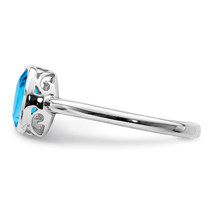 Sterling Silver Rhodium Plated Polished Blue Topaz Oval Ring