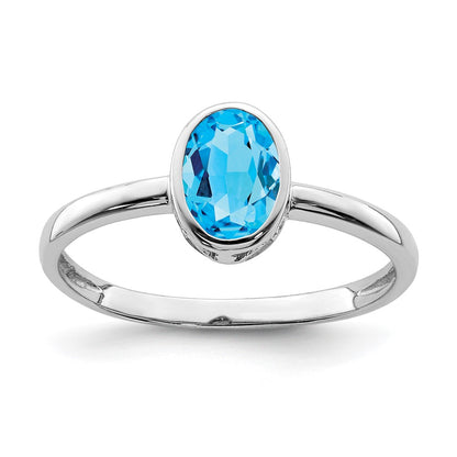 Sterling Silver Rhodium Plated Polished Blue Topaz Oval Ring