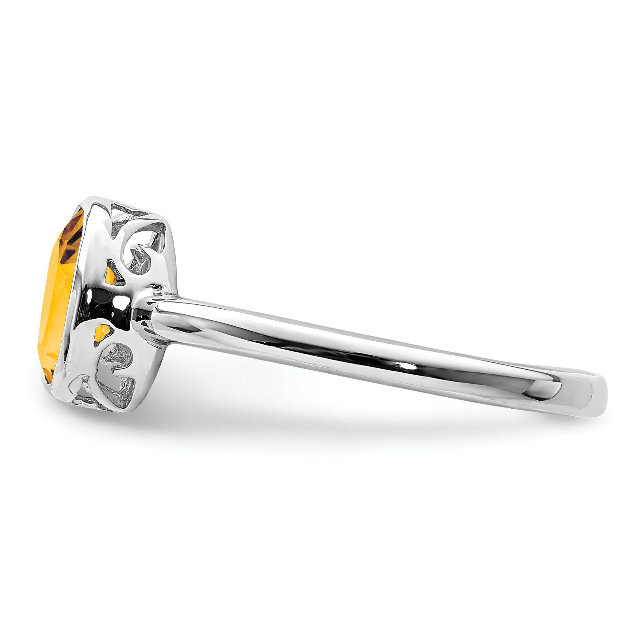 Sterling Silver Rhodium Plated Polished Citrine Oval Ring