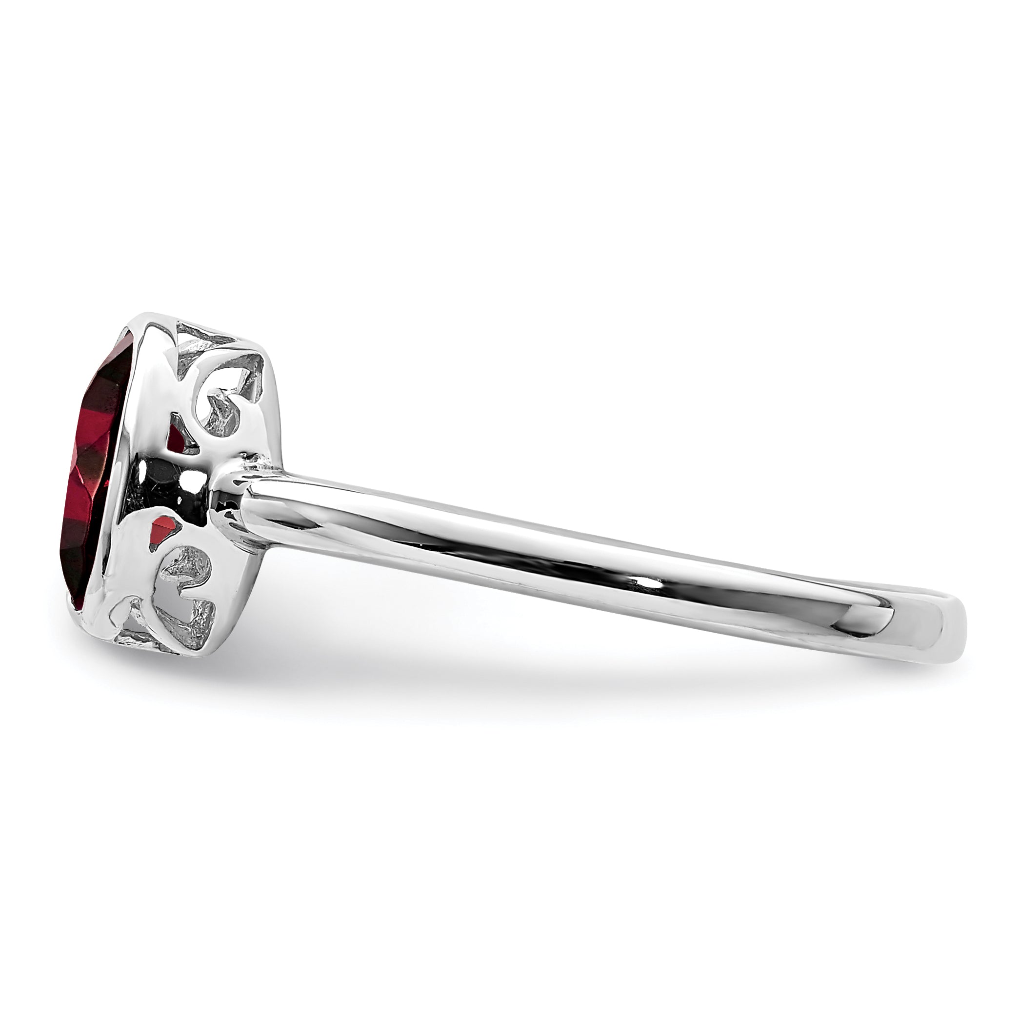 Sterling Silver Rhodium Plated Polished Garnet Oval Ring