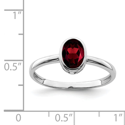 Sterling Silver Rhodium Plated Polished Garnet Oval Ring