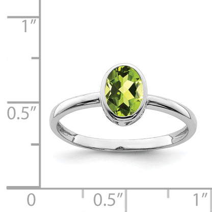 Sterling Silver Rhodium Plated Polished Peridot Oval Ring