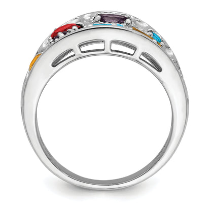 Sterling Silver Rhodium Plt Amethyst/Citrine/Blue Topaz/Garnet/Peridot Ring
