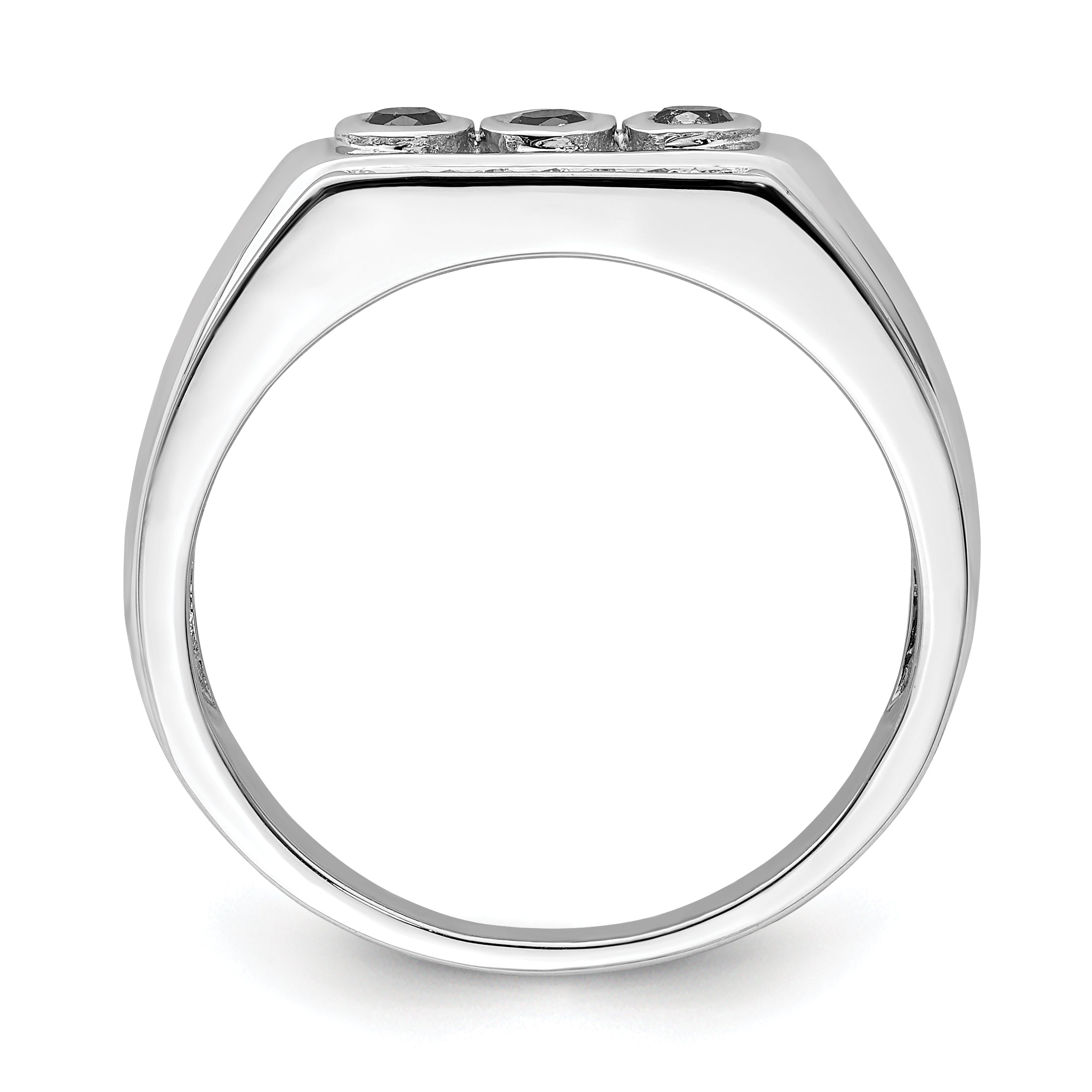 Sterling Silver Rhodium Plated Black And White Diamond Men'S Ring