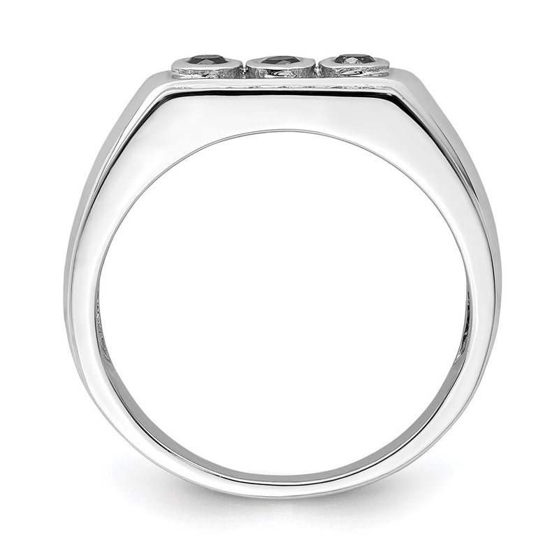 Sterling Silver Rhodium Plated Black And White Diamond Men'S Ring