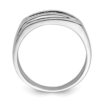 Sterling Silver Rhodium Plated Men'S Polished Diamond Ring