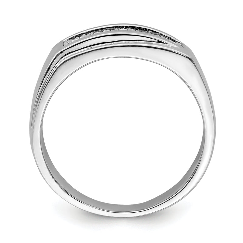 Sterling Silver Rhodium Plated Men'S Polished Diamond Ring