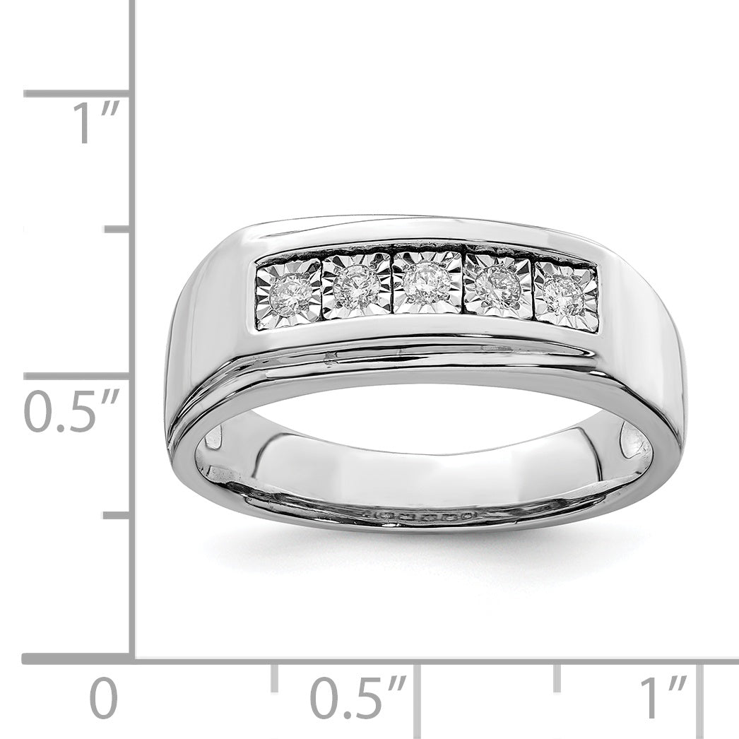 Sterling Silver Rhodium Plated Men'S Polished Diamond Ring